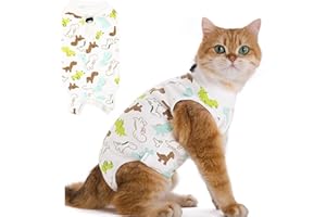 IKIKICUBEE Cat Recovery Suit for Spay Abdominal Wounds Female, Onesie for Cats After Surgery, Surgery Recovery Suit Kitten Onesie for Cats Anti Licking (Dinosaur, Large)