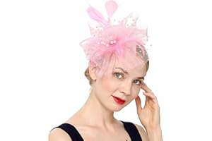 UMTURMOK Women's Tea Party Fascinators Mesh Flower-Shaped Pearl Feather Veil Kentucky Derby Fascinator Hats with Headband and Clip