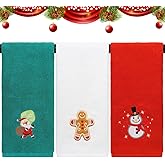ORNACELE 3 Pack Large Size Christmas Hand Towels, 13.4 x 29.1 inch 100% Thick Cotton Christmas Kitchen Towels, Gingerbread Man Santa Snowmen Decorative Embroidery Holiday Bath Towels Sets