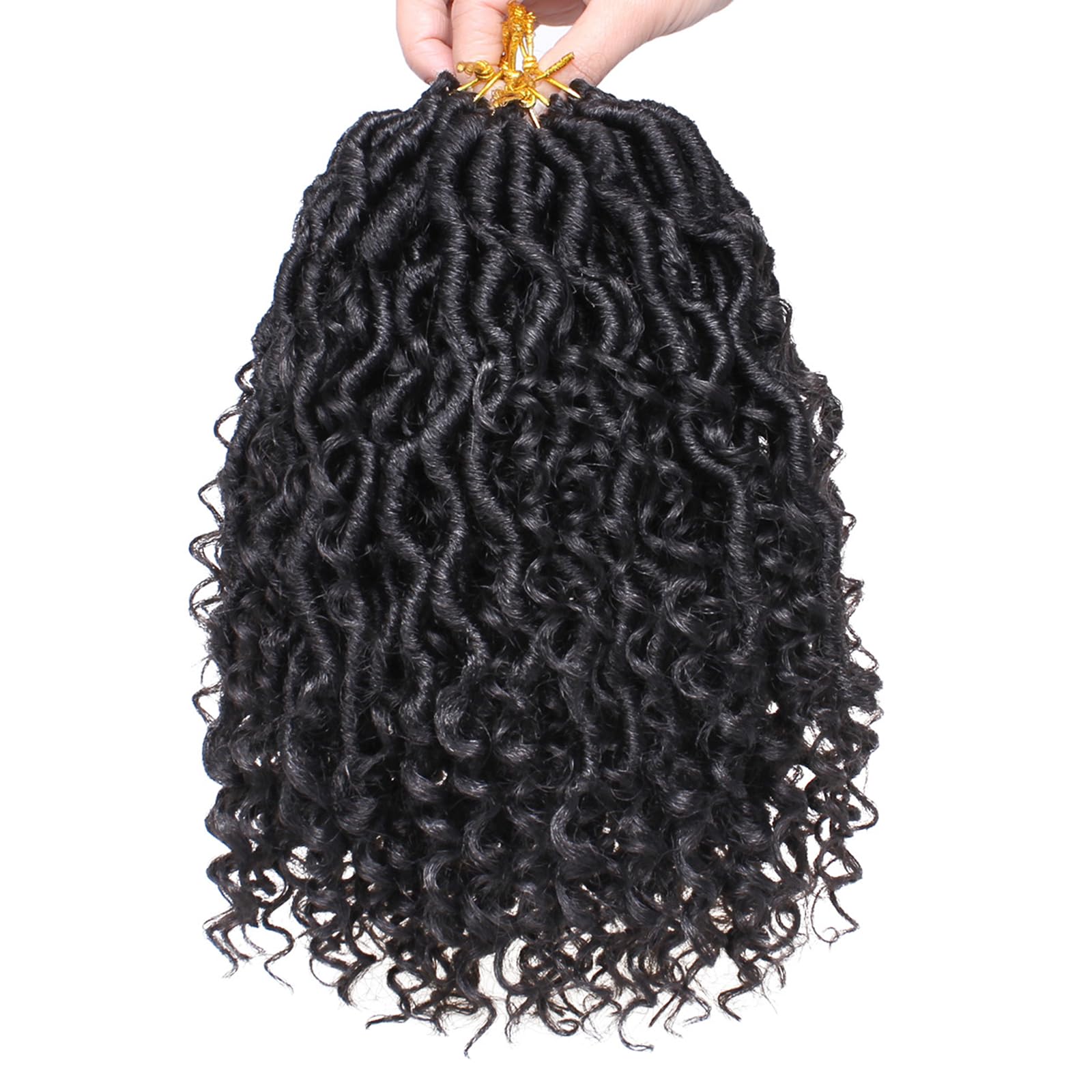 Mscat 8 Packs Black River Soft Locs 10 Inch Faux Locs Crochet Hair Wavy With Curly Ends Pre-looped Synthetic Crochet Braiding Hair Bohemian Faux Locs Hair Extensions (14Strands/Pack 1B#)