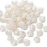 200pcs Acrylic Clam Shell Spacer Beads Small Seashell Beads White Color Plastic Beach Scallop Sea Shell Craft Loose Beads for Bracelets Jewelry Making, 14.5x12.5mm