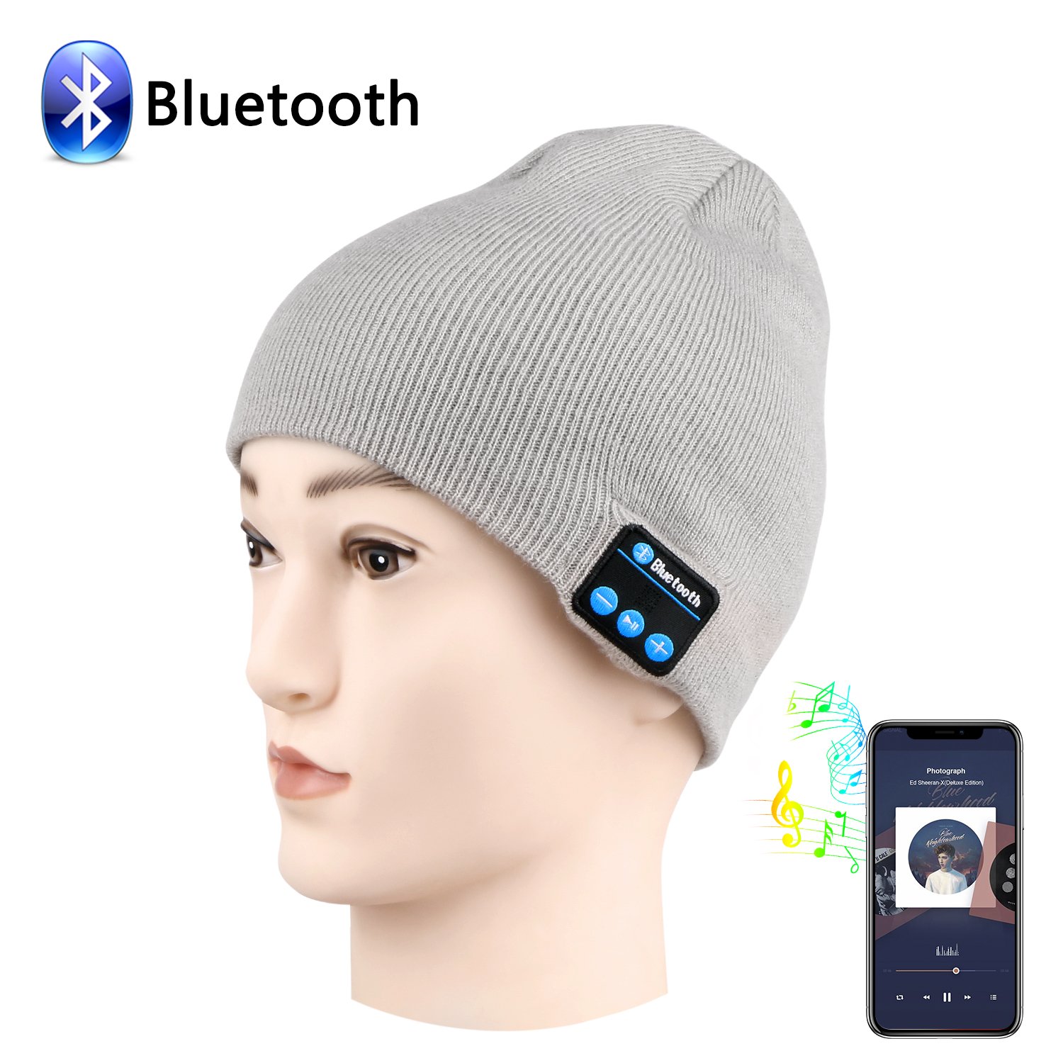 Dolida Bluetooth Wireless Music Beanie Hat Women Men Winter Knitted Hat Trendy Cap with Microphone & Stereo Headphones Headset for Sport Running Dancing, Best Christmas Gift Grey