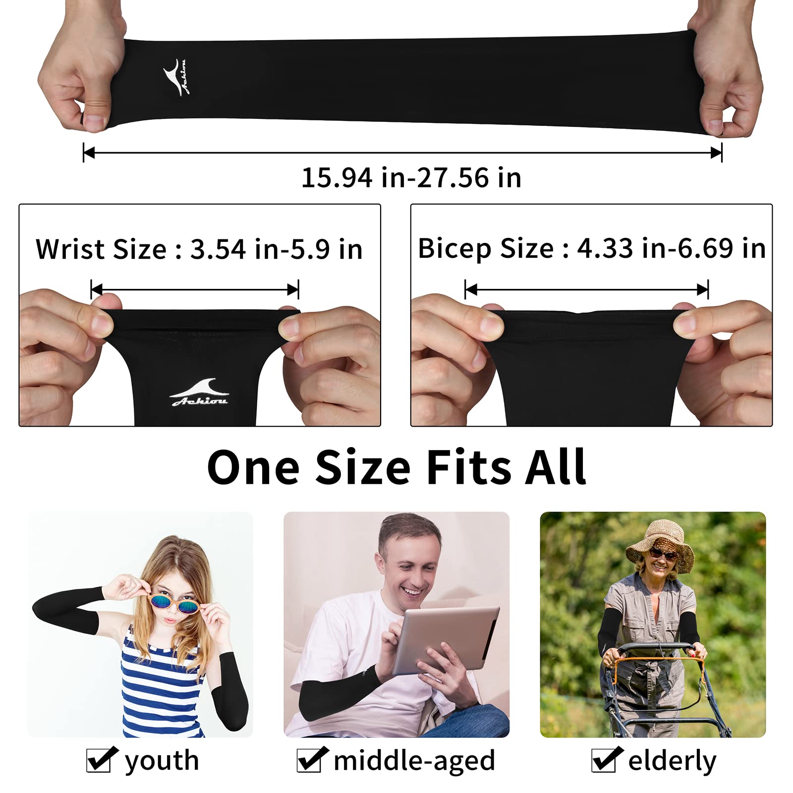 Achiou Cooling Ice Silk Arm Sleeves, Summer UV Sun Protection Compression Sleeves UPF 50+ for Women Volleyball Youth Sports