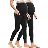 POSHDIVAH Women's Maternity Workout Nakedlux Leggings with Pockets Over The Belly Pregnancy Soft Activewear Yoga Pants