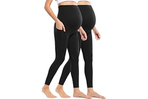 POSHDIVAH Women's Maternity Workout Nakedlux Leggings with Pockets Over The Belly Pregnancy Soft Activewear Yoga Pants