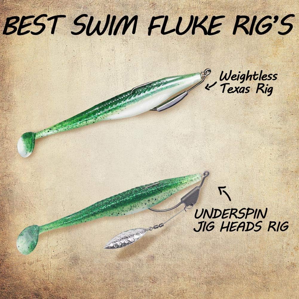 Swim-Fluke-Bait-for-Bass-Fishing-Lure-Paddle-Tail-Soft-Plastic-Baits Kit 4 - 5 Inch Pack of 25 (39PC Swimming Fluke Rig Kit) : Sports & Outdoors