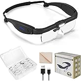 Magnifying Glass with Light, 0.75X-4.0X Magnifying Glasses, Rechargeable Head Magnifier Glasses with 3 LED Lights and 5 Detac