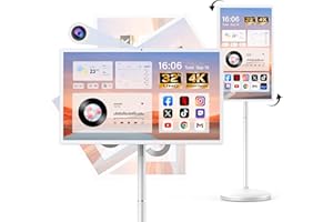 Kiyomo 32" Smart Portable TV on Wheels, UHD Touch Screen Rolling TV, 16GB RAM + 128GB Storage, Powerful Qualcomm Snapdragon CPU, Android 14 EDLA Certified, Supports Google Play with 10000+ Apps