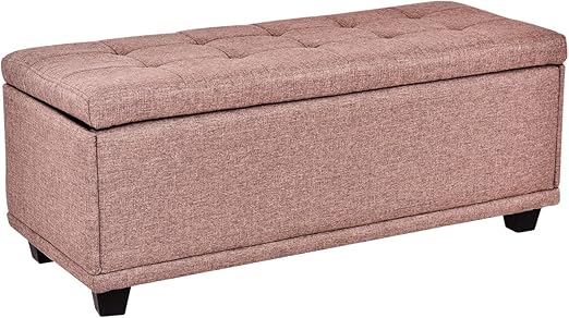 Amazon Com Giantex 40 Storage Ottoman Bench Modern Storage Chest Rectangular Single Ottoman Footstool Linen Padded Seat Wood Bed Bench Seat Box Brown Kitchen Dining