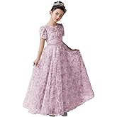 dideyttawl Flower Girls Dress A-Line Floral Junior Bridesmaid 3D Embroidery Lace Appliqued Dress 754