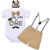 IBTOM CASTLE Baby Boy 1/2 Birthday Outfit Bowtie Romper+Suspenders+Shorts+Crown Half Way to One Cake Smash Photo Shoot Outfit