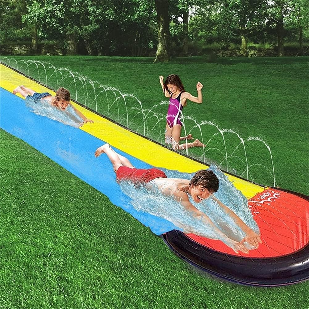 UMEELR Lawn Water Slip and Slide Toys, Double Race Lanes Slip Slide with 2 Splash Sprinkler Inflatable Crash Pad for Kids Boys Girls Summer Garden Backyard Swimming Pool Outdoor Water Toys, 16FT: Toys & Games