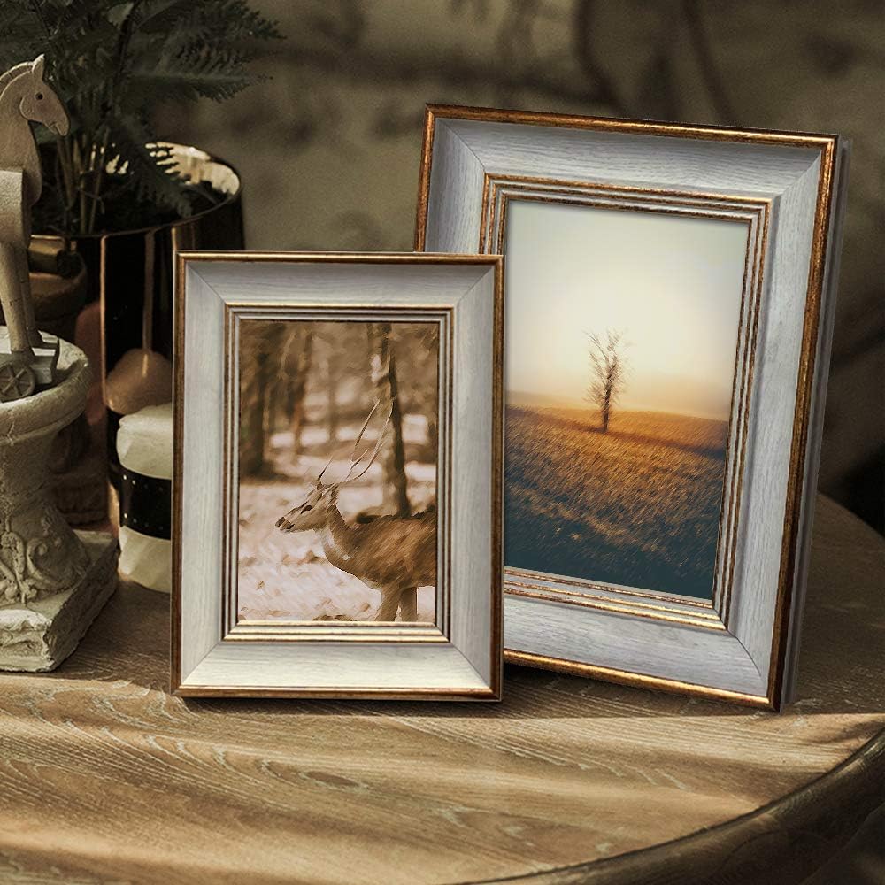 Afuly Vintage Picture Frame 4x6 Gold and Off White for Tabletop Display Wall Hanging Antique Distressed Unique Gifts for Grandma -