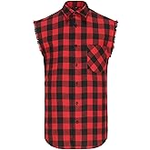 NOTGULV Men's Flannel Plaid Shirt Sleeveless Casual Button Down Vest Shirts