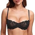 DOBREVA Women's Balconette Push Up Bra Sexy Lace Plus Size Unlined Sheer Underwire