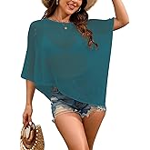 Pink Queen Sheer Beach Cover Ups for Women Crochet See Through Asymmetrical Poncho Tops