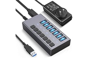 36W Powered USB Hub - ACASIS 7 Ports USB 3.0 Data Hub - with Individual On/Off Switches and 12V/3A Power Adapter USB Hub 3.0 Splitter for Laptop, PC, Computer, Mobile HDD, Flash Drive and More