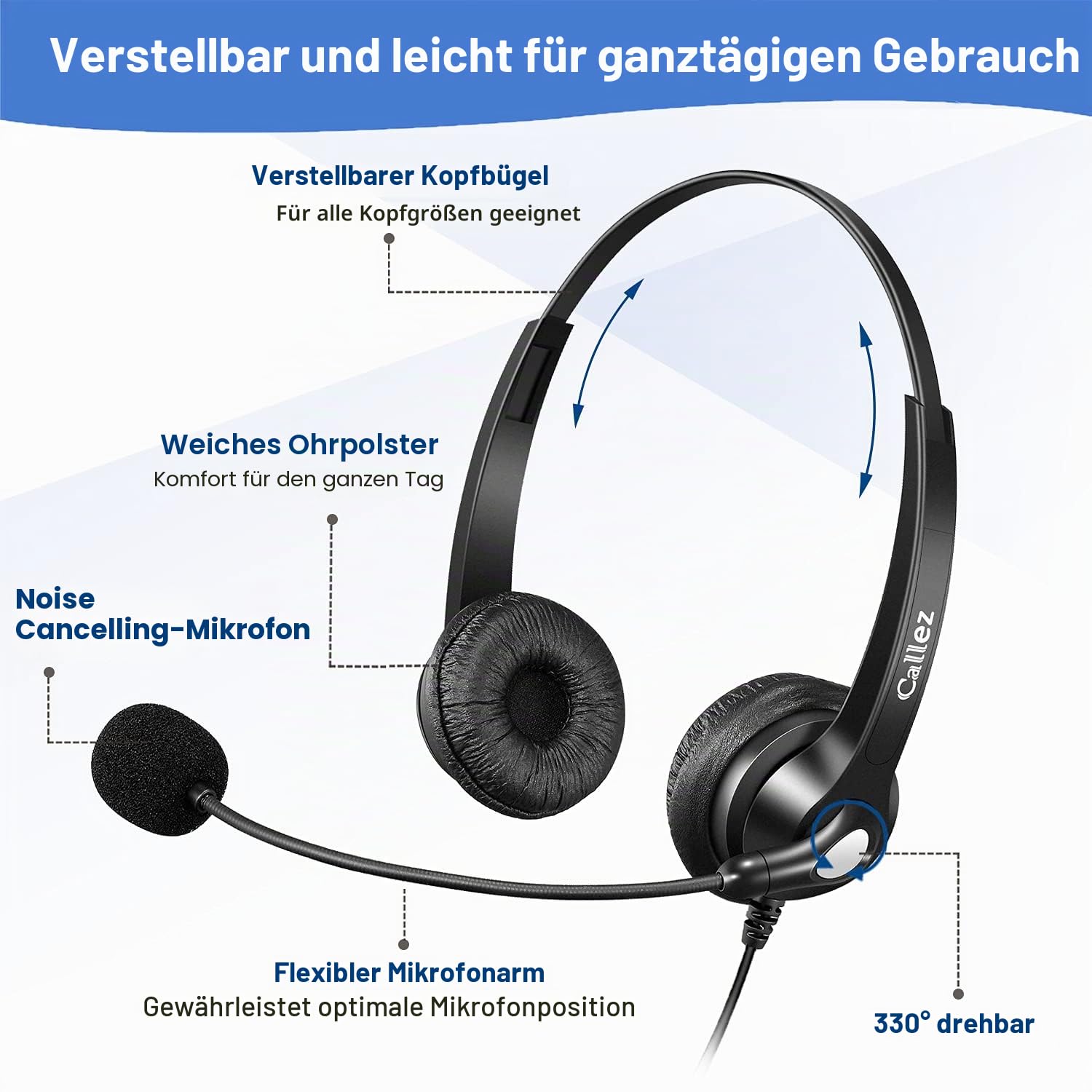 Callez Telefon Headset 2,5mm Klinke mit Mikrofon Noise Cancelling 4