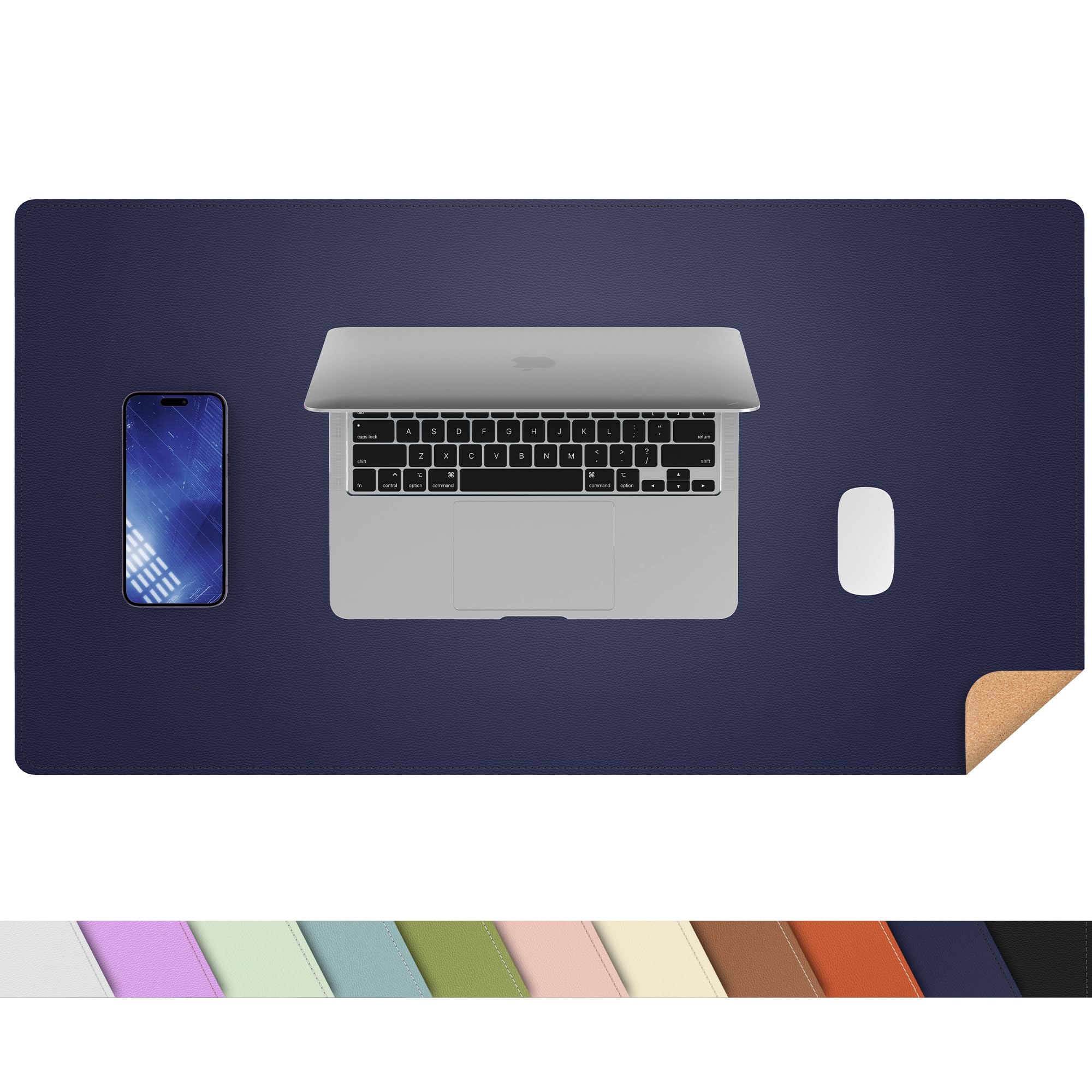 Photo 1 of AFIING Dual-Sided Desk Pad, Natural Cork & PU Leather Large Mouse mats for Office and Home Work, Desk Protector Non-Slip, Waterproof, Easy Clean (Blue, 23.6" x 13.7")