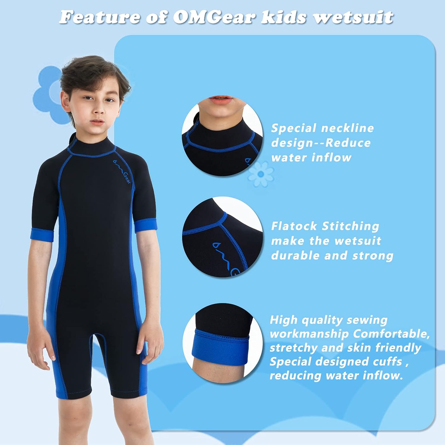 OMGear Wetsuit Kids 2mm 3mm Shorty Neoprene one Piece Short Sleeves Diving Suits Back Zipper Thermal Swimsuit for Youth Boys Girls Scuba Diving Surfing Snorkeling Swimming Water Sports: Sports & Outdoors