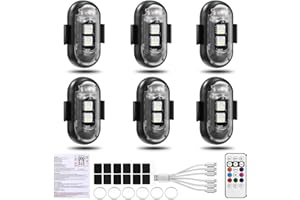 SUACOPZAR 6PCS Wireless LED Lights for Car with Remote Control, Halloween Wireless LED Strobe Lights 8 Colors USB Charing IP65 Waterproof Anti-Collision Warning Light for Car Interior Truck Drone Aircraft Bike