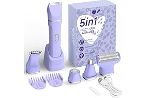KINGTEE 5-in-1 Electric Bikini Trimmer for Women – IPX7 Waterproof Shaver, Cordless Body & Facial Razors for Women, Ceramic Blades, USB-C Rechargeable, Painless Hair Removal Kit (Purple)