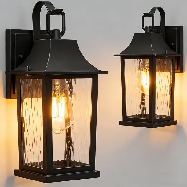 JAFINOU 2-PACK 13” MATTE BLACK OUTDOOR WALL SCONCE,...