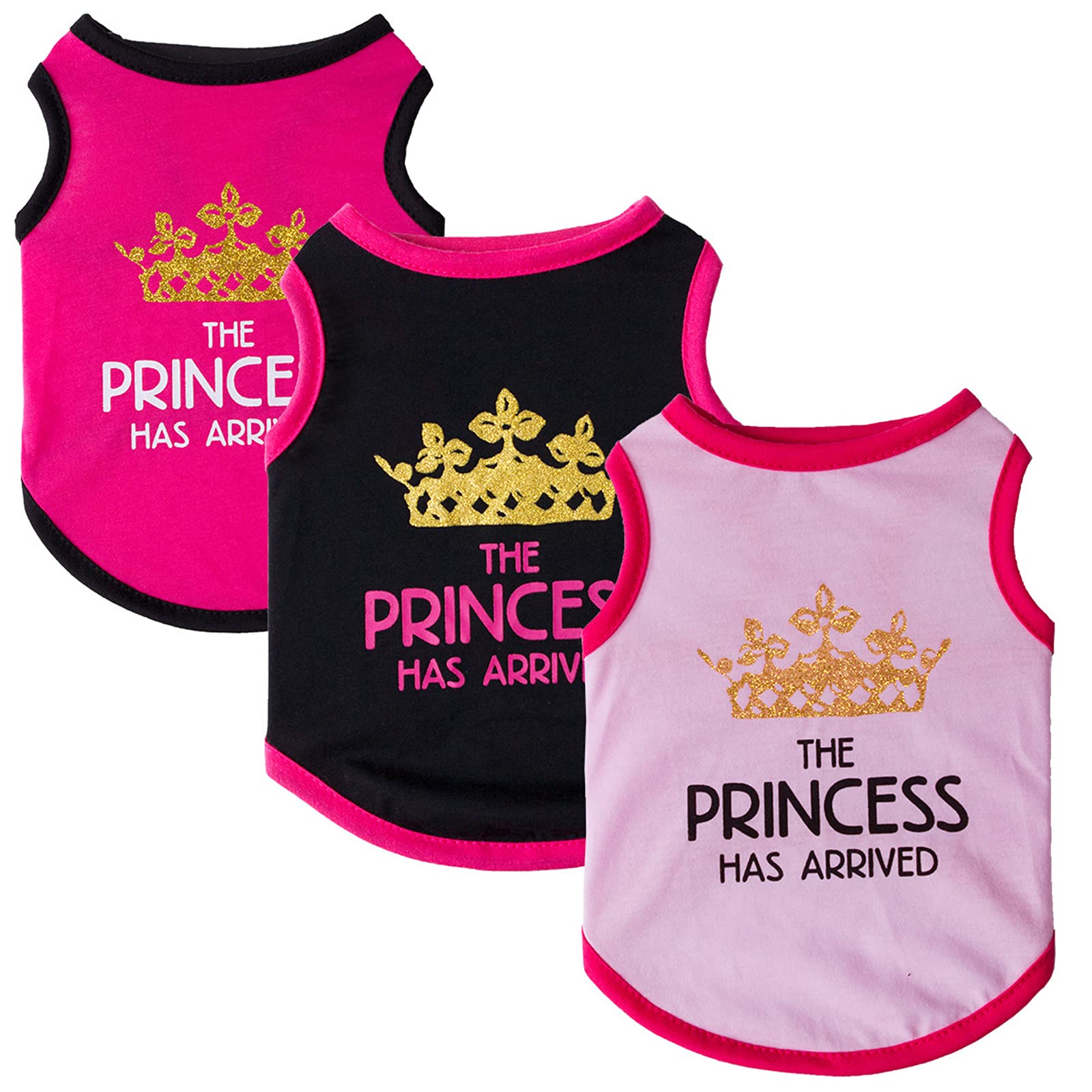 3 Pack Dog Clothes, Printed Princess Prince Pet Vest T-Shirt Dog Clothing Costume for Cats Puppy Small Dogs Medium Dogs (Princess, Medium)