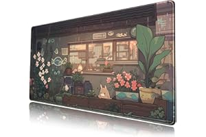 MECHANICAL CATTLE Japanese Anime Desk Mat Kawaii Cat Cute Desk Pad Green Plants Large Gaming Mouse Pad XXL Mousepad Extended Big Mouse Mat Cute Keyboard Mat Desk Decor 31.5''X15.7'' Desktop Mat