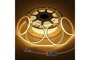 Samsion Outdoor COB LED Light Strip AC110V-120V One Roll 65.6FT LED Rope Lights Warm White 3000K Plug in with Switch Super Bright LED Strip Lights Waterproof High Density 288Leds/M for Home Decor