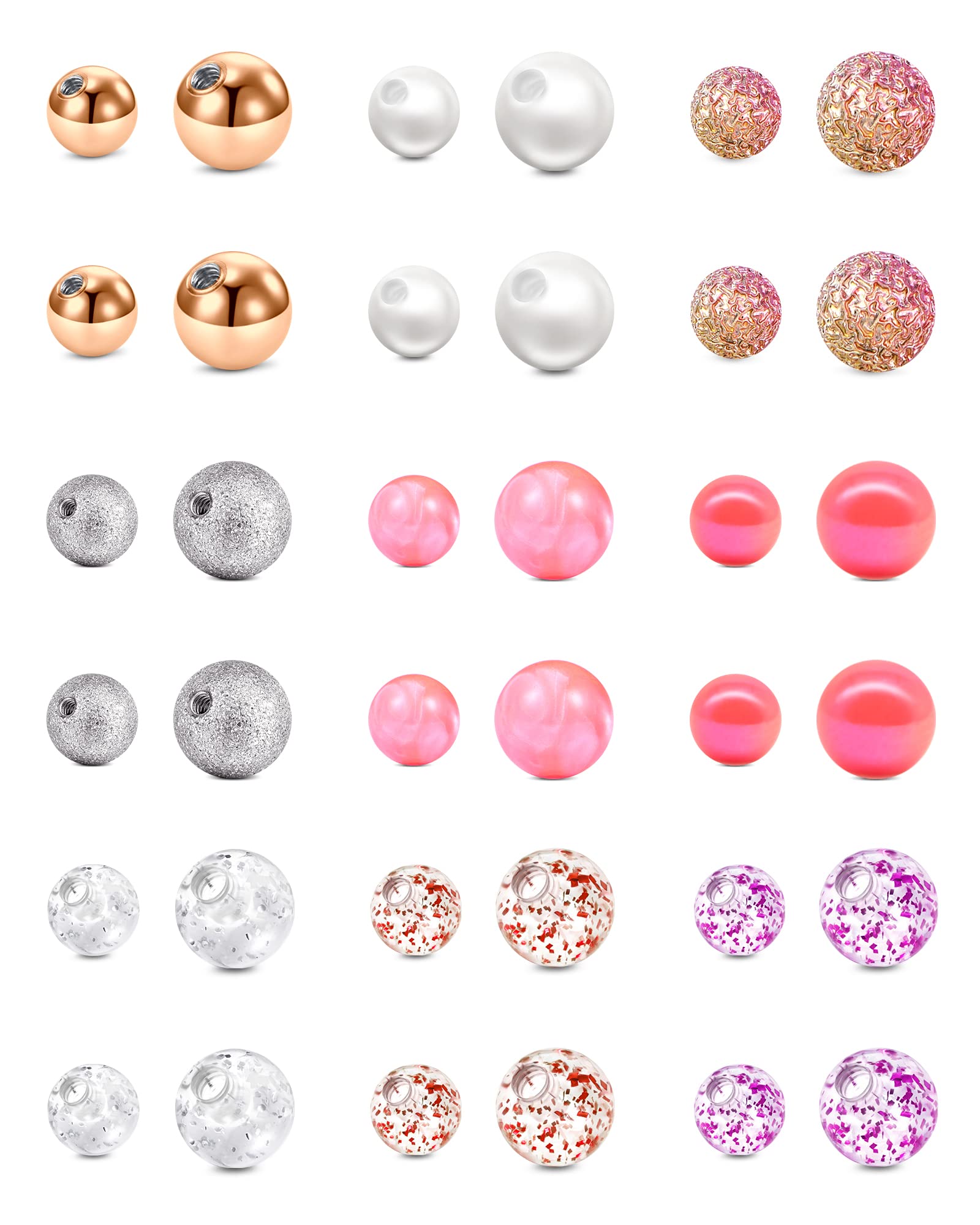 AceFun 5 mm 8 mm Replacement Balls with External Thread Balls Surgical Steel Acrylic Plastic Helix Tragus Industrial Nipple Piercing Navel Rings Parts 1.6 mm 14G