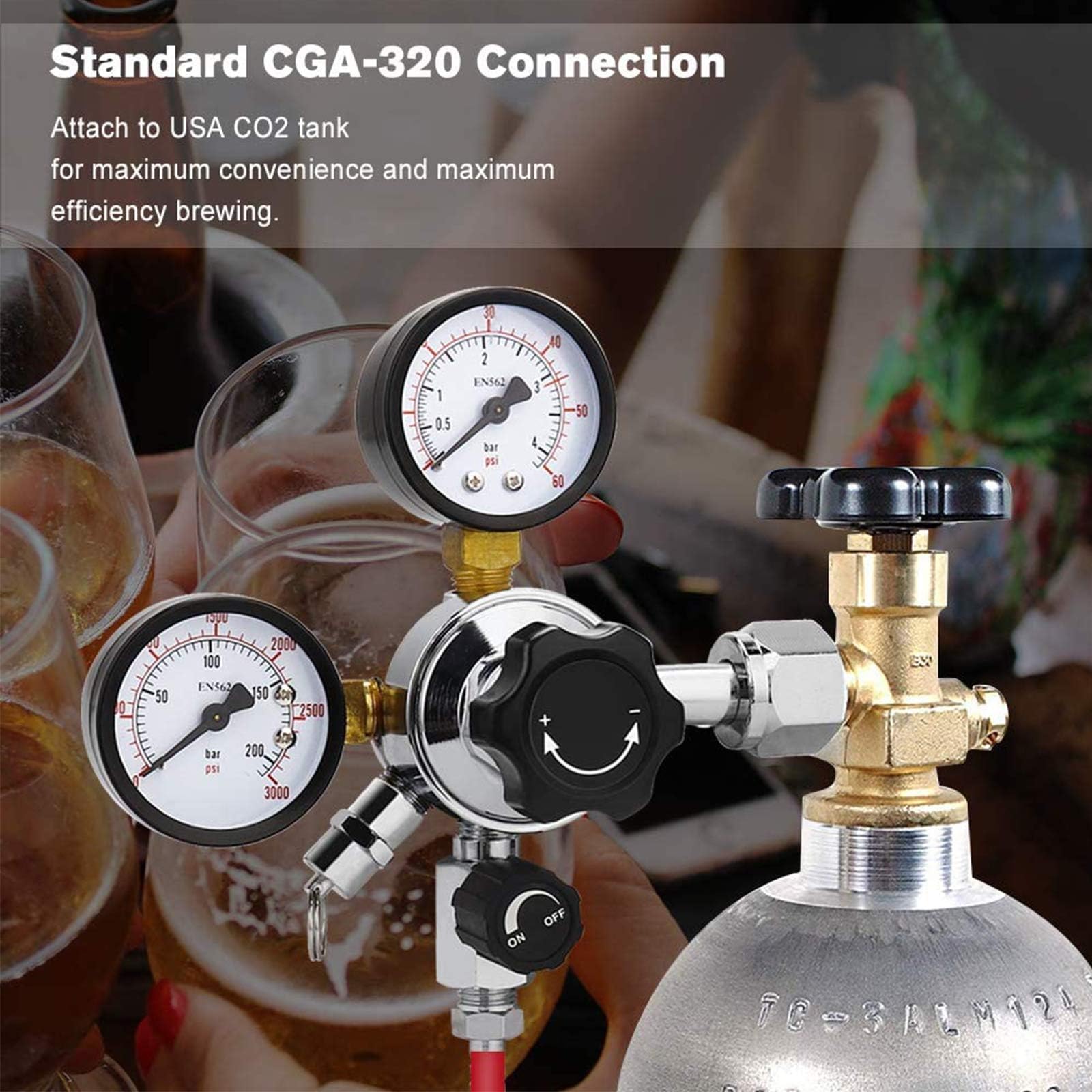 FERRODAY Dual Gauge Co2 Regulator Beer Kegerator Co2 Regulator Beer Keg Dual-stage Kegerator Regulator CGA-320 Beer Regulator Co2 Kegerator Part Beer Keg Regulator Co2 Beer Gas Regulator Beer Tap Tool