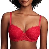 DOBREVA Women's Balconette Bra Lace Lightly Padded Demi Full Coverage Plus Size Bras Underwire Support