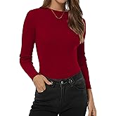 QUALFORT Women’s Lightweight Ribbed Knit Sweater Fitted Long Sleeve Crewneck Soft Casual Basic Pullover Top