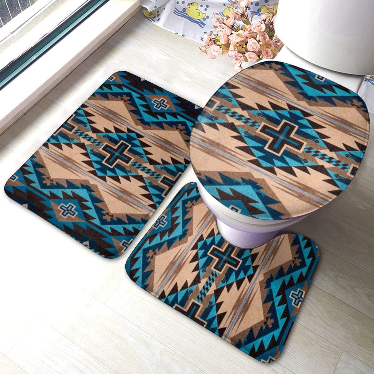 Vbcdgfg Bathroom Rugs Sets 3 Piece Southwest Rustic Cross Western Native American