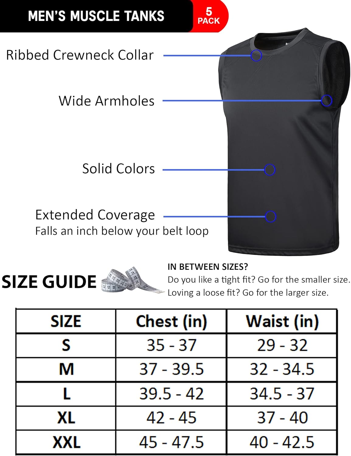 Liberty Imports Pack of 5 Men's Stretch Cool Dry Muscle Tank Tops Athletic Crewneck Sleeveless Workout Shirts: Clothing