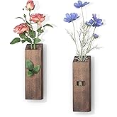2 Pack Wood Wall Planter, Wall Decor Aesthetic for Living Room, Modern Farmhouse Entryway or Bathroom Decor, Unique Boho Vase for Holding Faux Greenery and Dried Flowers
