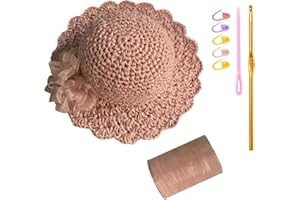 SHENJILL Crochet Kit for Beginners with Crochet Yarn Women Sun Straw Hat Beginner Knitting Kit for Adults Easy Starter Yarn Kits for Crocheting Easy-to-Follow Instructions (Sand Pink)