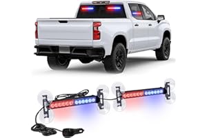 XRIDONSEN 2x 10.7 inch Red Blue Police Lights 24 LED Emergency Strobe Lights Warning Flashing Safety Side Window Front/Rear Windshield Light Grill Surface Mount for Law Enforcement Vehicles Trucks Car