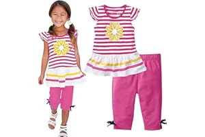 LUKYCILD Baby Girls Summer Clothes Casual Clothing Suit Short Sleeve Striped T-Shirt +Pants