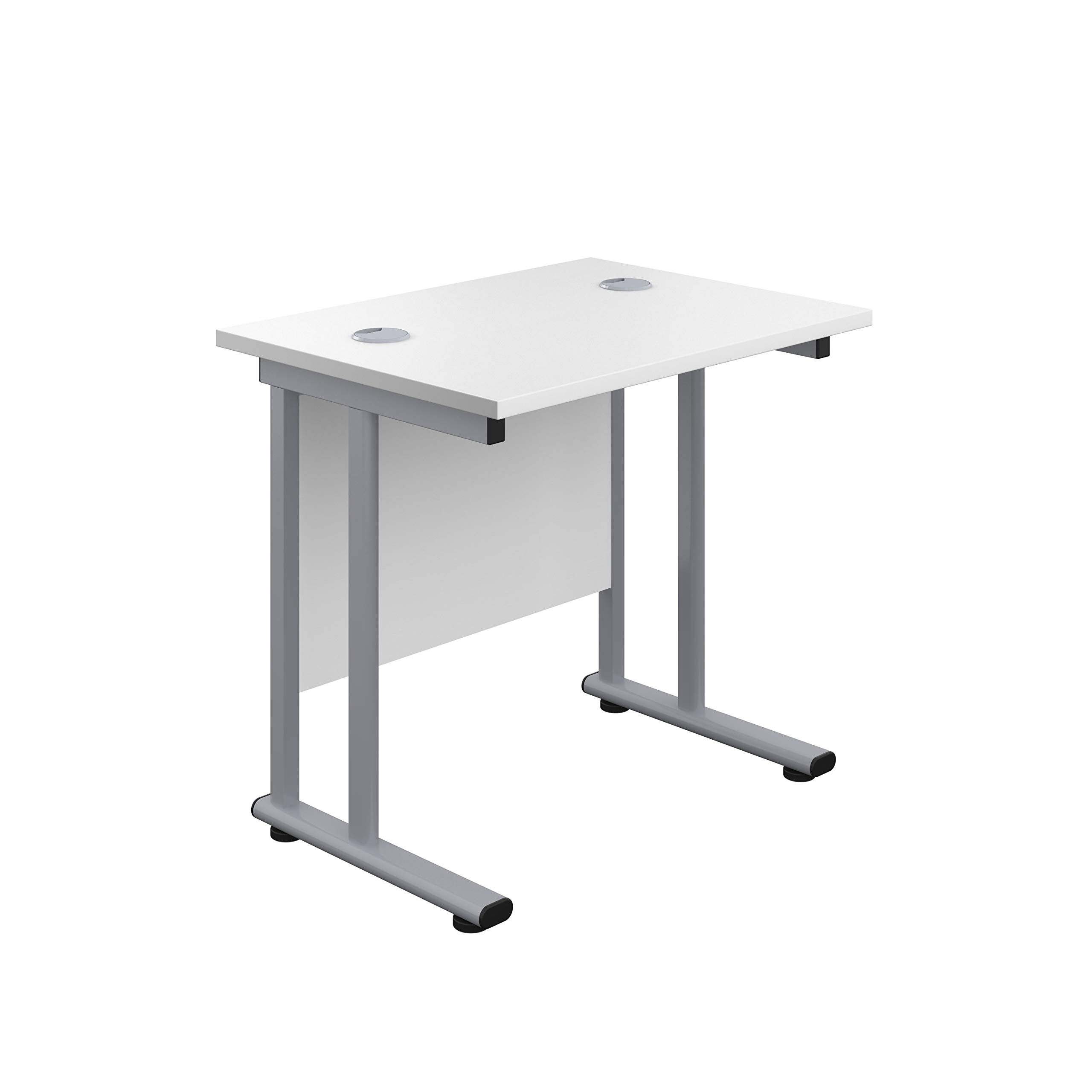Office Hippo Heavy Duty Rectangular Cantilever Office Desk, Home Office Desk, Office Table, Integrated Cable Ports, PC Desk For Office or Home, 5 Yr Wty - Silver Frame/White Top, 80cm x 60cm