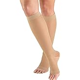 Truform Sheer Compression Stockings, 15-20 mmHg, Women's Knee High Length, Open Toe, 20 Denier, Medium