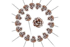 NSXC 20 Pieces Christmas Pine Cones Decorations Picks, 2 Inch Natural Pine Cones Snow Tipped with Wired Picks White Craft, for Xmas Tree Garland Wreath Ornaments Pinecones Decorating