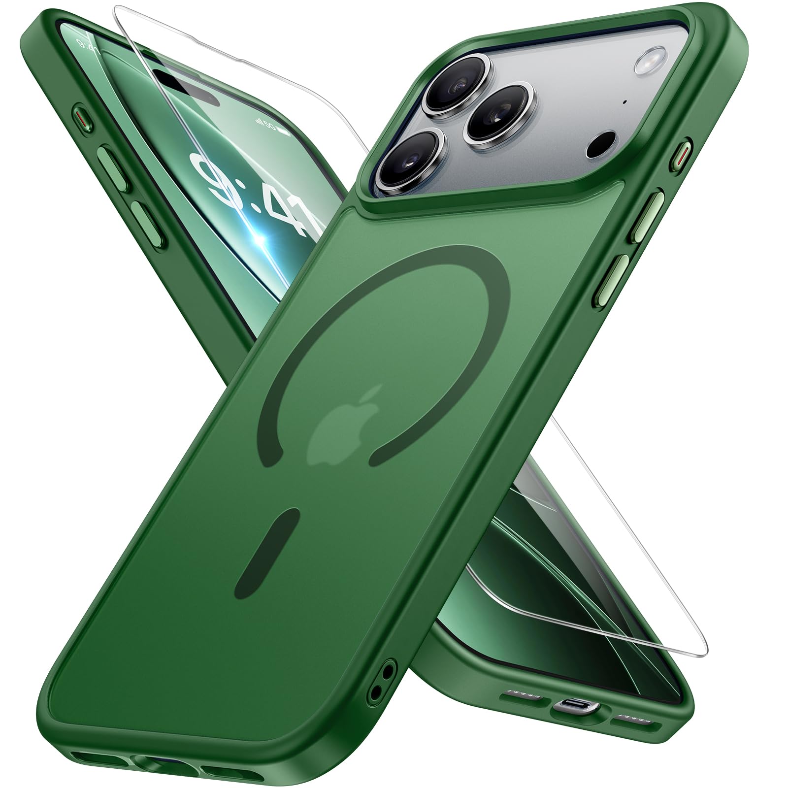 Photo 1 of Miracase Magnetic for iPhone 17 Pro Max Case with Screen Protector [Compatible with MagSafe] Slim Thin Phone Case Military-Grade Protected for 17 ProMax Cover Bumper 6.9", Green