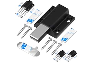 Tonitrui Magnetic Push Latches Without Nail Installation, Push to Open Door Latch, Magnetic Touch Latches, Kitchen Door Push Release Latch for Cabinet Door Closure and Popping Open (Black 4 Pack)