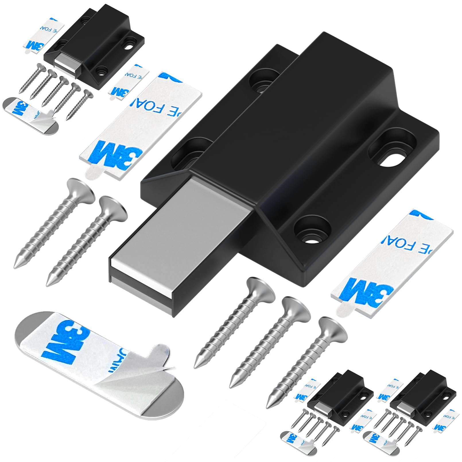 Magnetic Push Latches Without Nail Installation Tonitrui Push to Open Door Latch Magnetic Touch Latches Kitchen Door Push Release Latch for Cabinet Door Closure and Popping Open (Black 4 Pack)