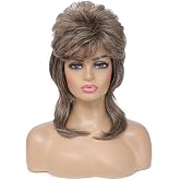 Cariniss 80s Mullet Wig for Women, Shoulder Length Layered Shag Synthetic Wig, Natural Looking Heat Resistant Fiber for Daily Wear (Light Brown)