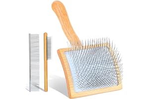 COZYGIFT Large Dog Brush for Medium or Long Haired Dogs, Long Pin Slicker Brush for Removes Loose Hair, Tangles and Knots, Best Grooming Brush for Small Animals, Free Pet Comb, Wood