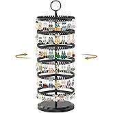MODOWEY 6 Tier Rotating Earring Holder Organizer, Adjustable Metal and Plastic Stand Tree with 342 Groove for Stud Hoop Pierced Dangle Display, Decluttered, Space-Saving Storage Rack for Women, Black