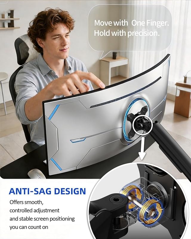 Braccio per monitor singolo per schermi ultra larghi da 33 a 49 pollici, portata 17 kg, supporto da scrivania per monitor da gioco con supporto solido come roccia, supporto VESA resistente